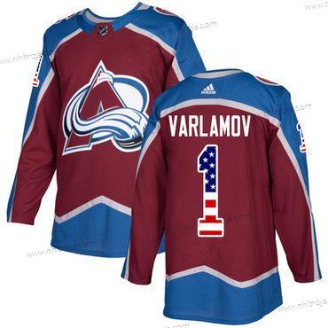 Adidas Herrar Colorado Avalanche #1 Semyon Varlamov Röd Autentisk USA Flag Stitched NHL Hemma Tröjor