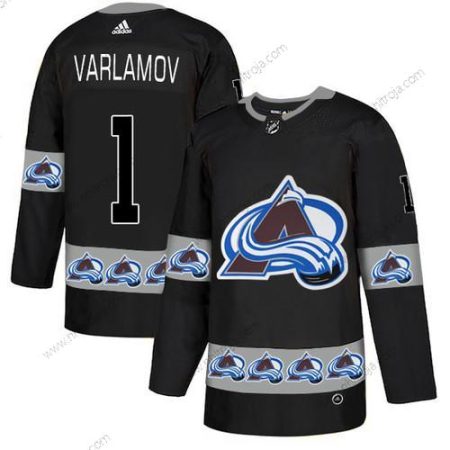 Adidas Herrar Colorado Avalanche #1 Semyon Varlamov Svart Team Logos Tröjor