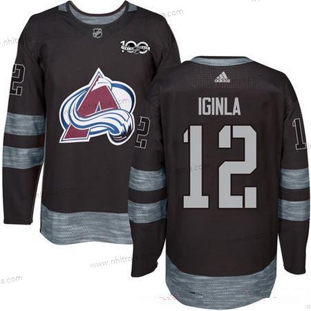 Adidas Herrar Colorado Avalanche #12 Jarome Iginla Svart 100th Jubileum Stitched NHL 2017 Hockey Tröjor