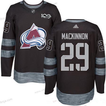 Adidas Herrar Colorado Avalanche #29 Nathan Mackinnon Svart 100th Jubileum Stitched NHL 2017 Hockey Tröjor