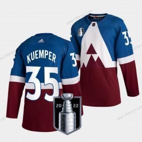 Adidas Herrar Colorado Avalanche ##35 Darcy Kuemper Blå 2022 Stanley Cup Final Patch Stitched NHL Tröjor