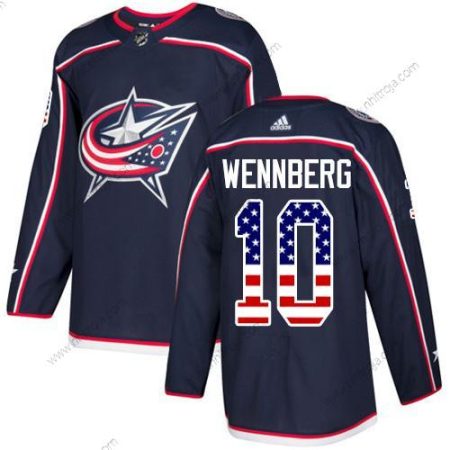 Adidas Herrar Columbus Blue Jackets #10 Alexander Wennberg Marin Blå Autentisk USA Flag Stitched NHL Hemma Tröjor