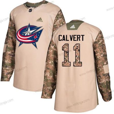 Adidas Herrar Columbus Blue Jackets #11 Matt Calvert Camo Autentisk 2017 Veterans Day Stitched NHL Tröjor