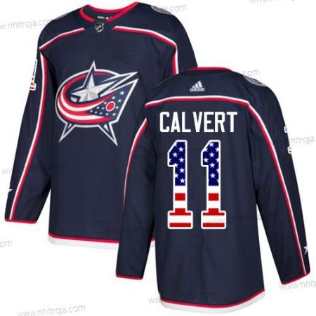 Adidas Herrar Columbus Blue Jackets #11 Matt Calvert Marin Blå Autentisk USA Flag Stitched NHL Hemma Tröjor