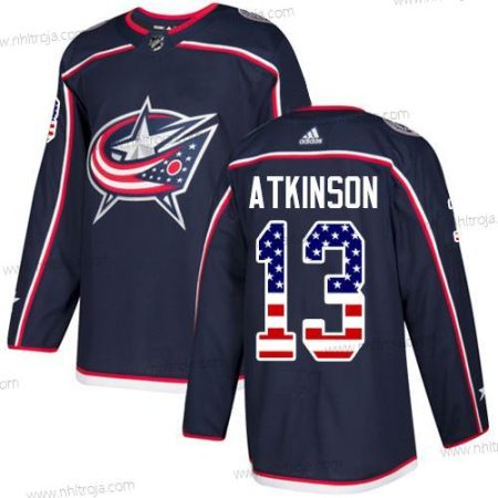 Adidas Herrar Columbus Blue Jackets #13 Cam Atkinson Marin Blå Autentisk USA Flag Stitched NHL Hemma Tröjor