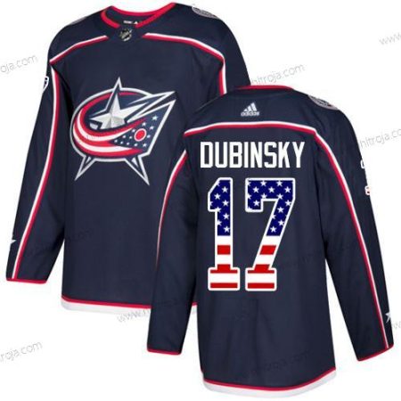 Adidas Herrar Columbus Blue Jackets #17 Brandon Dubinsky Marin Blå Autentisk USA Flag Stitched NHL Hemma Tröjor