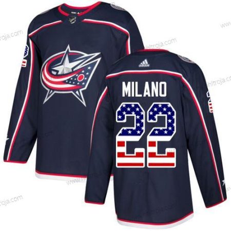 Adidas Herrar Columbus Blue Jackets #22 Sonny Milano Marin Blå Autentisk USA Flag Stitched NHL Hemma Tröjor