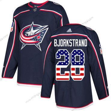 Adidas Herrar Columbus Blue Jackets #28 Oliver Bjorkstrand Marin Blå Autentisk USA Flag Stitched NHL Hemma Tröjor