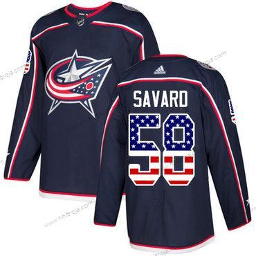 Adidas Herrar Columbus Blue Jackets #58 David Savard Marin Blå Autentisk USA Flag Stitched NHL Hemma Tröjor