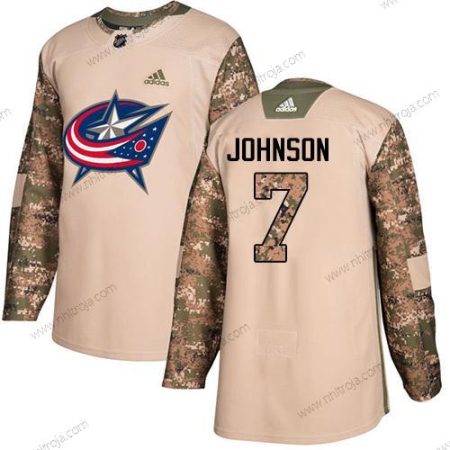 Adidas Herrar Columbus Blue Jackets #7 Jack Johnson Camo Autentisk 2017 Veterans Day Stitched NHL Tröjor