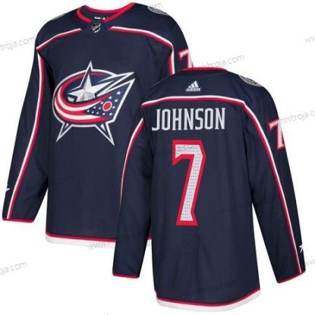 Adidas Herrar Columbus Blue Jackets #7 Jack Johnson Marin Blå Autentisk Stitched NHL Hemma Tröjor