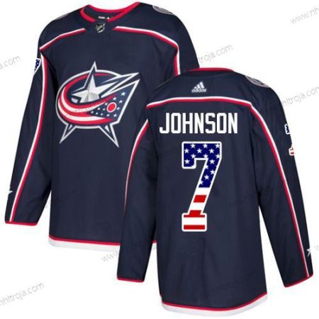 Adidas Herrar Columbus Blue Jackets #7 Jack Johnson Marin Blå Autentisk USA Flag Stitched NHL Hemma Tröjor