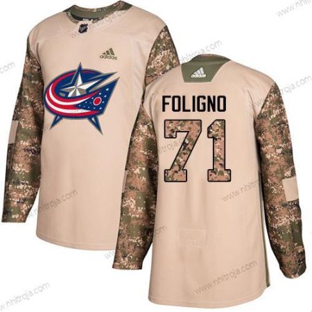 Adidas Herrar Columbus Blue Jackets #71 Nick Foligno Camo Autentisk 2017 Veterans Day Stitched NHL Tröjor