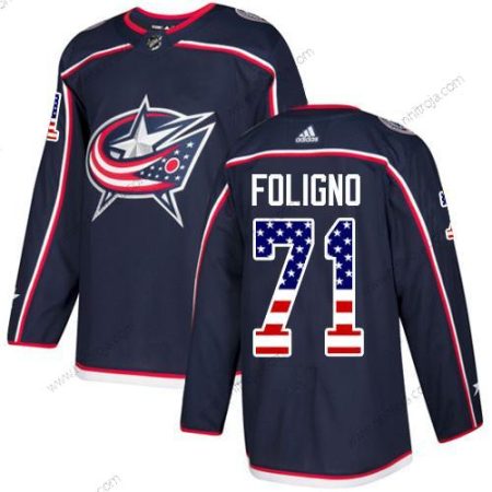 Adidas Herrar Columbus Blue Jackets #71 Nick Foligno Marin Blå Autentisk USA Flag Stitched NHL Hemma Tröjor