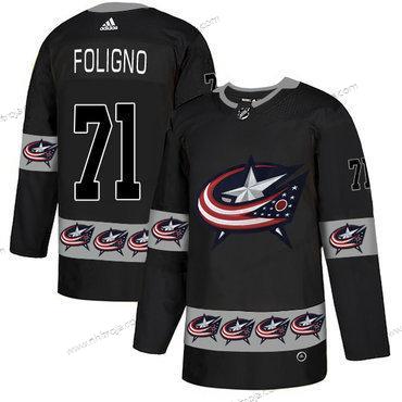 Adidas Herrar Columbus Blue Jackets #71 Nick Foligno Svart Team Logos Tröjor