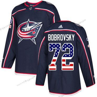 Adidas Herrar Columbus Blue Jackets #72 Sergei Bobrovsky Marin Blå Autentisk USA Flag Stitched NHL Hemma Tröjor