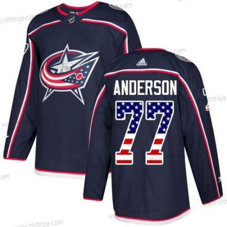 Adidas Herrar Columbus Blue Jackets #77 Josh Anderson Marin Blå Autentisk USA Flag Stitched NHL Hemma Tröjor