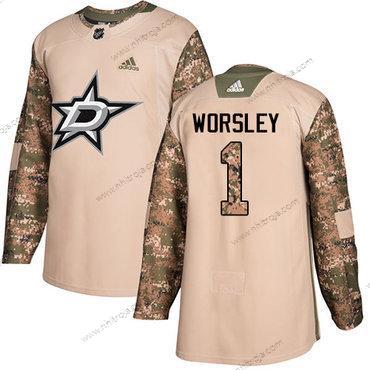 Adidas Herrar Dallas Stars #1 Gump Worsley Camo Autentisk 2017 Veterans Day Stitched NHL Tröjor