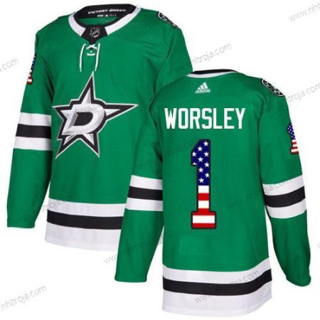 Adidas Herrar Dallas Stars #1 Gump Worsley Grön Autentisk USA Flag Stitched NHL Hemma Tröjor