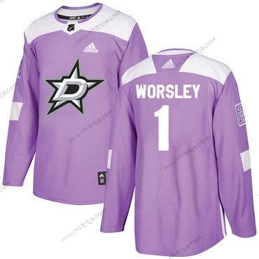 Adidas Herrar Dallas Stars #1 Gump Worsley Lila Autentisk Bekämpar cancer Stitched NHL Tröjor