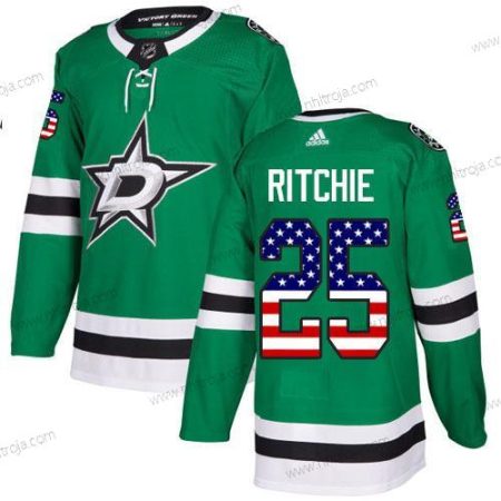 Adidas Herrar Dallas Stars #25 Brett Ritchie Grön Autentisk USA Flag Stitched NHL Hemma Tröjor