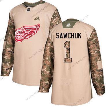 Adidas Herrar Detroit Red Wings #1 Terry SaWCHuk Camo Autentisk 2017 Veterans Day Stitched NHL Tröjor