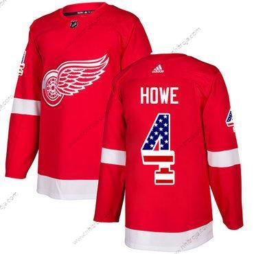 Adidas Herrar Detroit Red Wings #4 Gordie Howe Röd Autentisk USA Flag Stitched NHL Hemma Tröjor