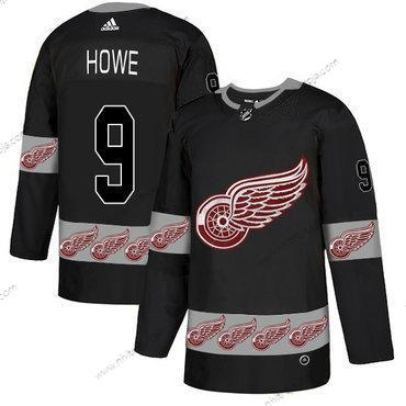 Adidas Herrar Detroit Red Wings #9 Gordie Howe Svart Team Logos Tröjor