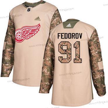 Adidas Herrar Detroit Red Wings #91 Sergei Fedorov Camo Autentisk 2017 Veterans Day Stitched NHL Tröjor