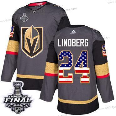 Adidas Herrar Golden Knights #24 Oscar Lindberg Grå Autentisk USA Flag 2018 Stanley Cup Final Stitched NHL Hemma Tröjor