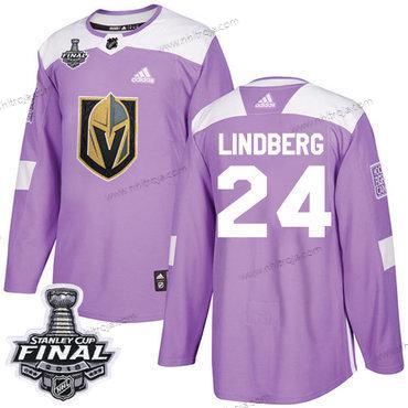 Adidas Herrar Golden Knights #24 Oscar Lindberg Lila Autentisk Bekämpar cancer 2018 Stanley Cup Final Stitched NHL Tröjor