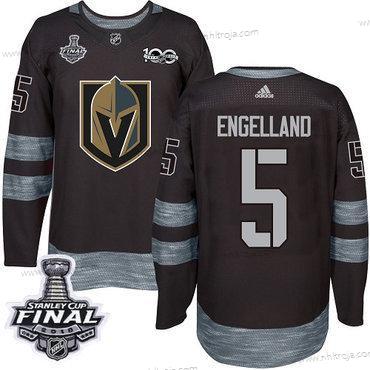 Adidas Herrar Golden Knights #5 Deryk Engelland Svart 1917-2017 100th Jubileum 2018 Stanley Cup Final Stitched NHL Tröjor