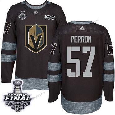 Adidas Herrar Golden Knights #57 David Perron Svart 1917-2017 100th Jubileum 2018 Stanley Cup Final Stitched NHL Tröjor