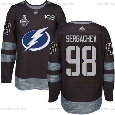 Adidas Herrar Lightning #98 Mikhail Sergachev Svart 1917-2017 100th Jubileum 2020 Stanley Cup Final Stitched NHL Tröjor