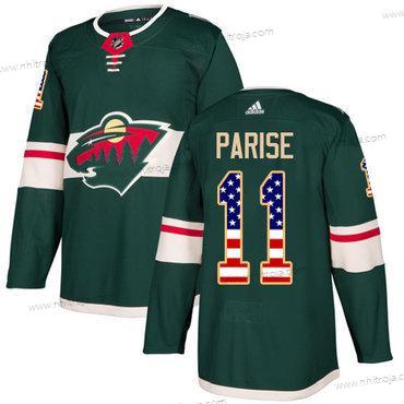 Adidas Herrar Minnesota Wild #11 Zach Parise Grön Autentisk USA Flag Stitched NHL Hemma Tröjor