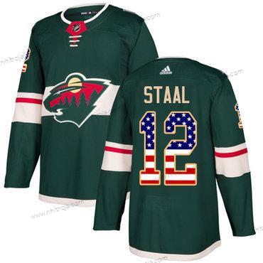 Adidas Herrar Minnesota Wild #12 Eric Staal Grön Autentisk USA Flag Stitched NHL Hemma Tröjor