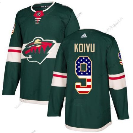 Adidas Herrar Minnesota Wild #9 Mikko Koivu Grön Autentisk USA Flag Stitched NHL Hemma Tröjor