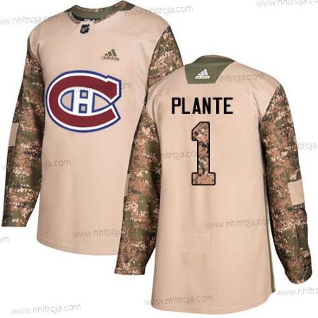 Adidas Herrar Montreal Canadiens #1 Jacques Plante Camo Autentisk 2017 Veterans Day Stitched NHL Tröjor