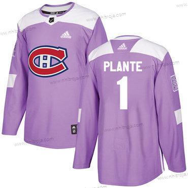 Adidas Herrar Montreal Canadiens #1 Jacques Plante Lila Autentisk Bekämpar cancer Stitched NHL Tröjor