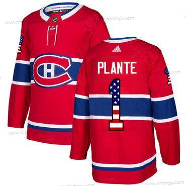 Adidas Herrar Montreal Canadiens #1 Jacques Plante Röd Autentisk USA Flag Stitched NHL Hemma Tröjor