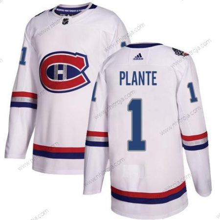 Adidas Herrar Montreal Canadiens #1 Jacques Plante Vit Autentisk 2017 100 Klassisk Stitched NHL Tröjor