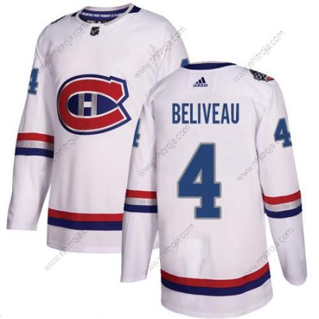 Adidas Herrar Montreal Canadiens #4 Jean Beliveau Vit Autentisk 2017 100 Klassisk Stitched NHL Tröjor