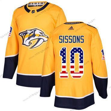 Adidas Herrar Nashville Predators #10 Colton Sissons Gul Autentisk USA Flag Stitched NHL Hemma Tröjor