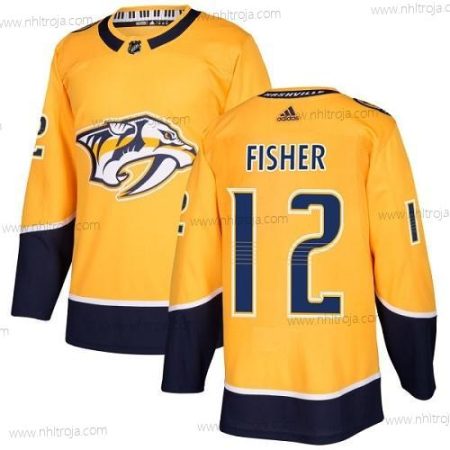 Adidas Herrar Nashville Predators #12 Mike Fisher Gul Autentisk Stitched NHL Hemma Tröjor