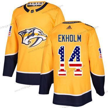 Adidas Herrar Nashville Predators #14 Mattias Ekholm Gul Autentisk USA Flag Stitched NHL Hemma Tröjor