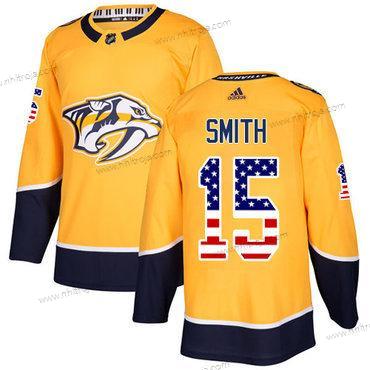 Adidas Herrar Nashville Predators #15 Craig Smith Gul Autentisk USA Flag Stitched NHL Hemma Tröjor