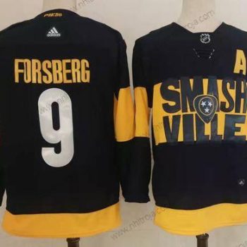 Adidas Herrar Nashville Predators #9 Filip Forsberg Svart 2022 Stadium Series Stitched NHL Tröjor