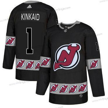 Adidas Herrar New Jersey Devils #1 Keith Kinkaid Svart Team Logos Tröjor