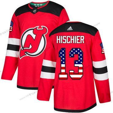 Adidas Herrar New Jersey Devils #13 Nico Hischier Röd Autentisk USA Flag Stitched NHL Hemma Tröjor