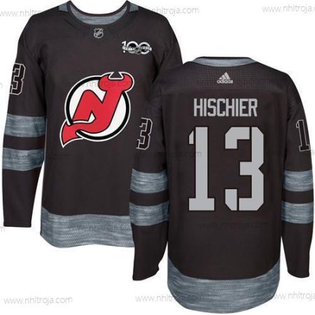 Adidas Herrar New Jersey Devils #13 Nico Hischier Svart 1917-2017 100th Jubileum Stitched NHL Tröjor